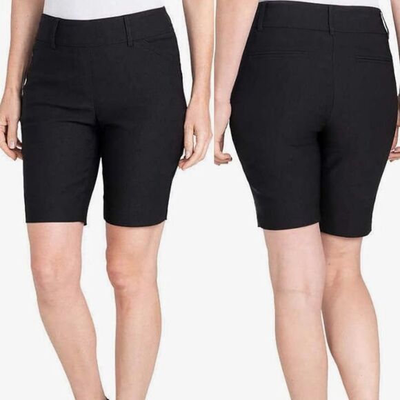 Hilary Radley Womens Midweight Bermuda Pull-On Shorts black stretchy M NEW - Picture 1 of 10